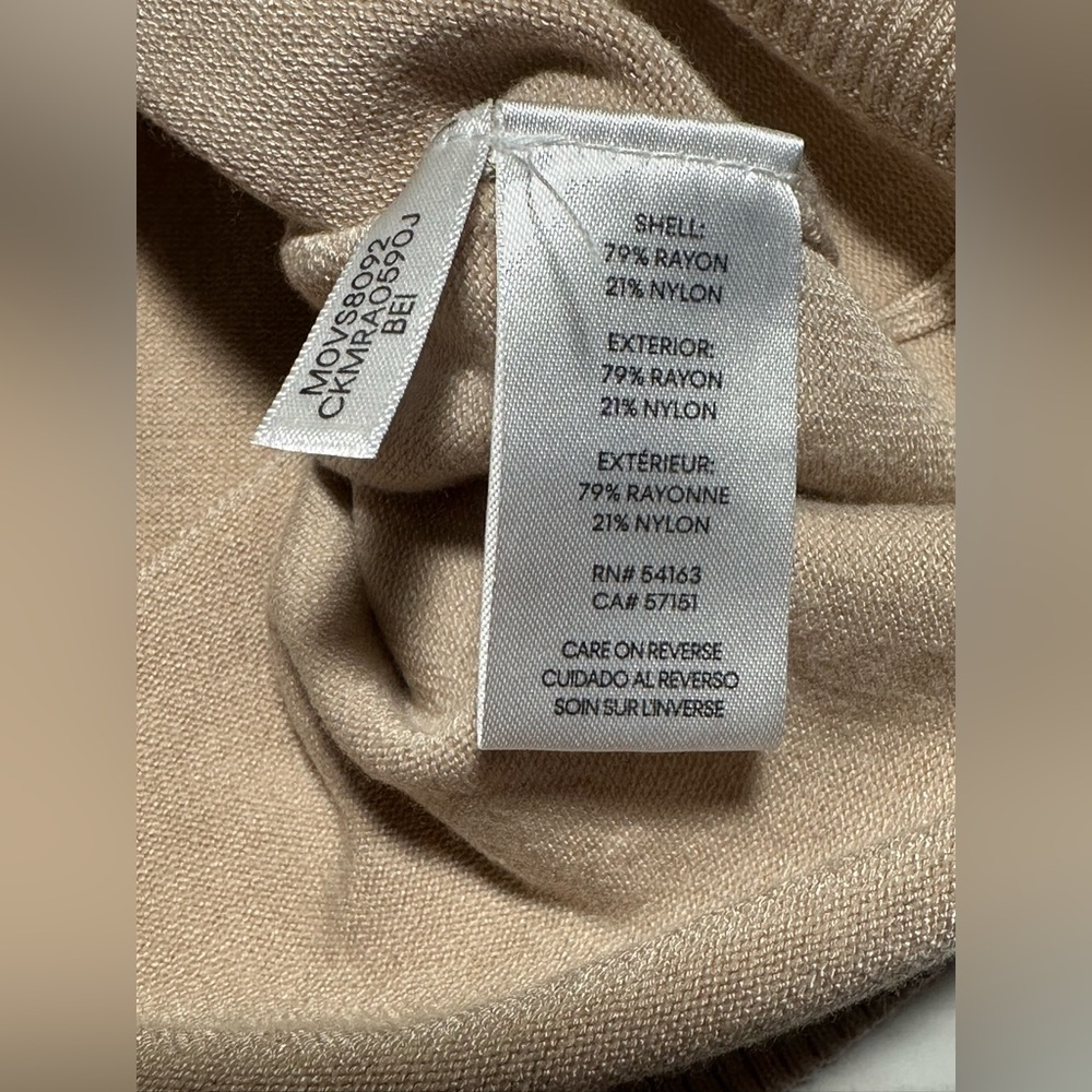Calvin Klein Turtleneck Sweater Women’s Size Large Solid Beige Logo Classic Tan - Picture 8 of 11